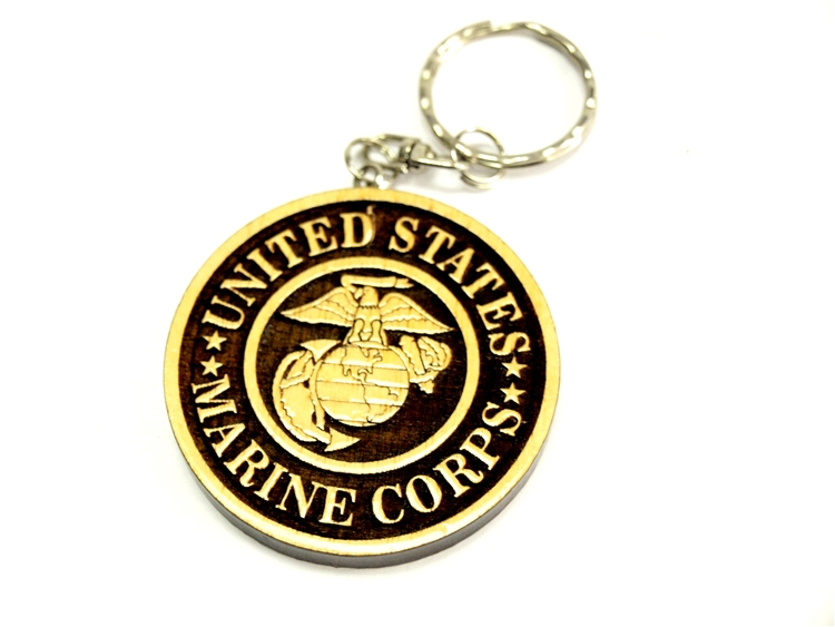 USMC MARINE CORPS SEAL EMBLEM FAUX LEATHER KEY RING KEYCHAIN MADE IN USA 